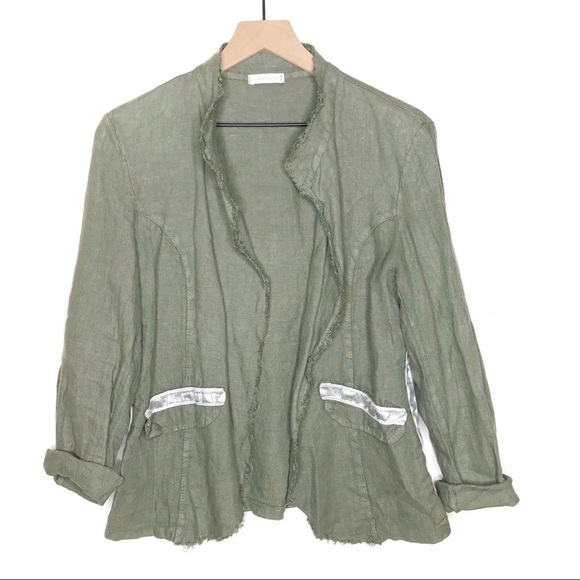 Via Dei Fossi Linen Open Jacket Raw Hem Green M - Picture 1 of 7